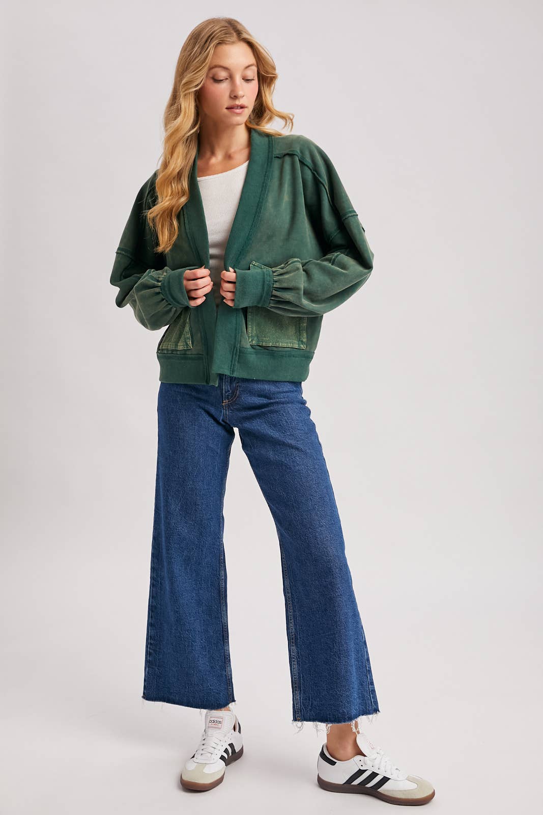 Washed Open Front Cardigan