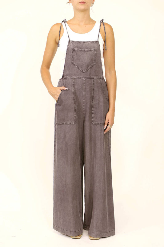 Tie Shoulder Soft Denim Jumpsuit