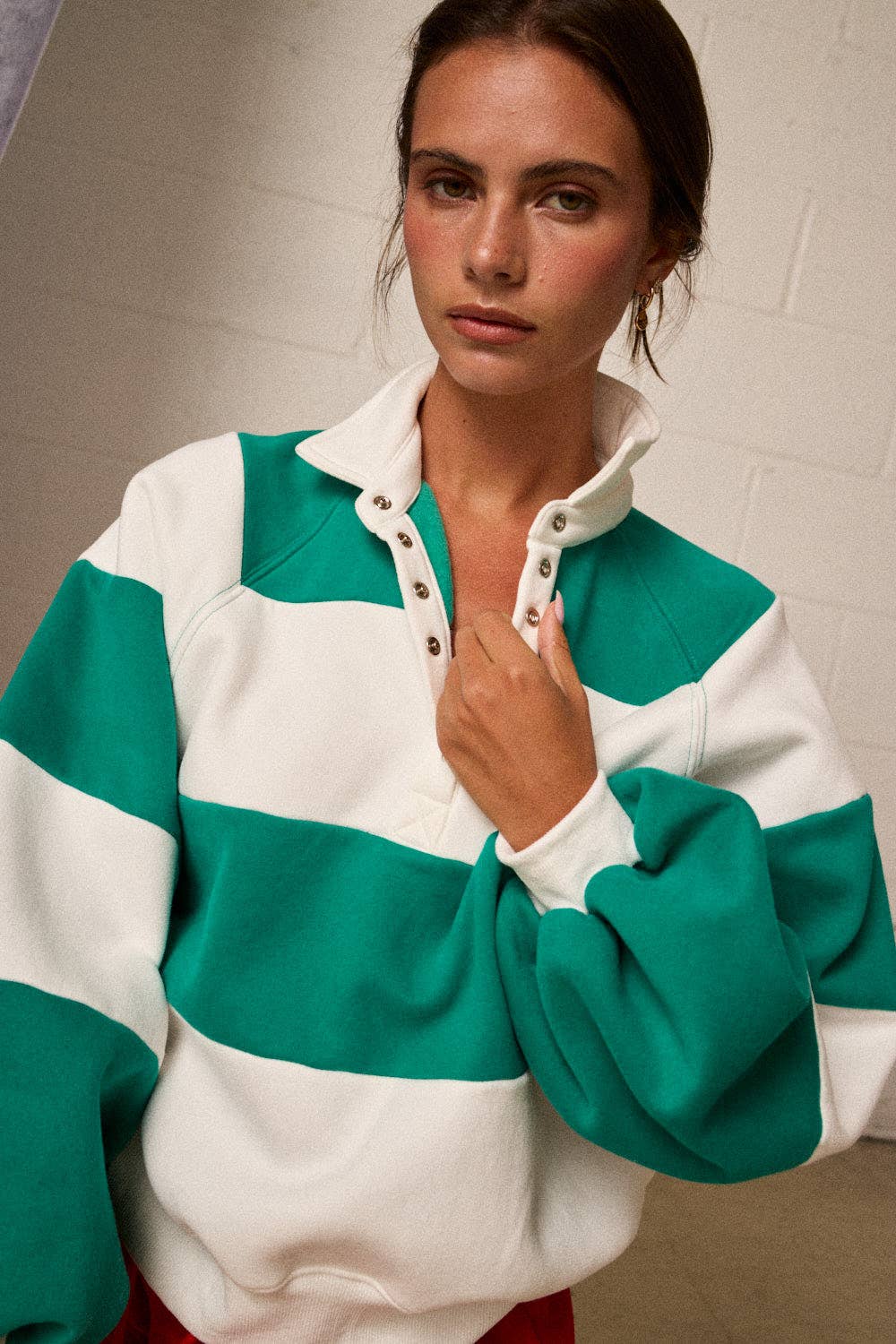 Everly Striped Pullover: GREEN
