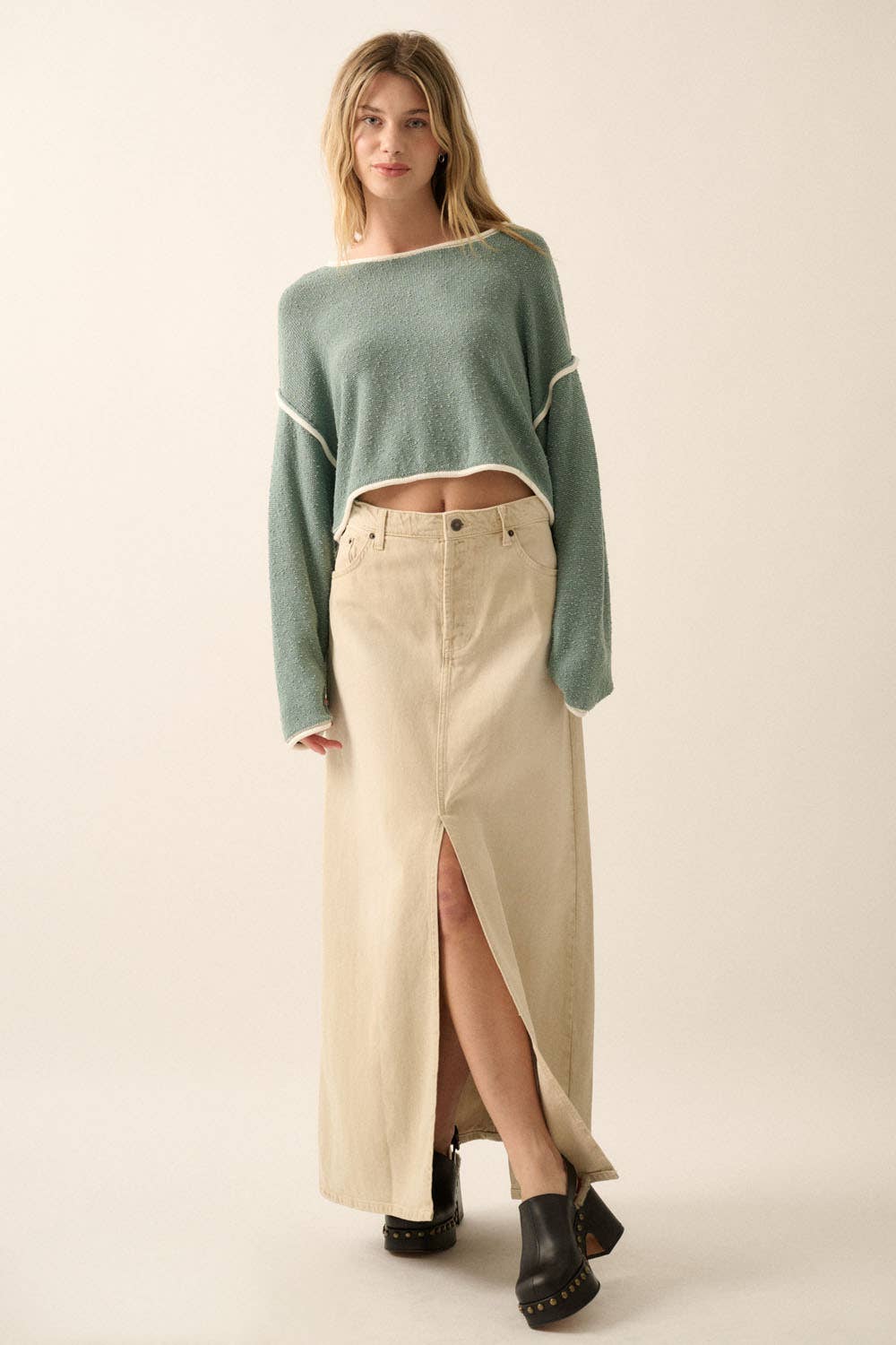 Knit Boat Neck Crop Sweater