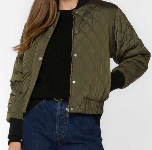 Olive Quilted Bomber Jacket