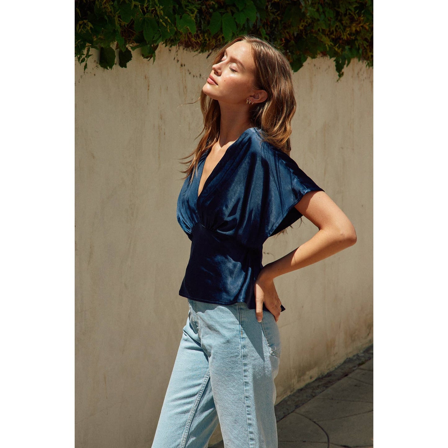 Satin Blouson Top: MIDNIGHT BLUE