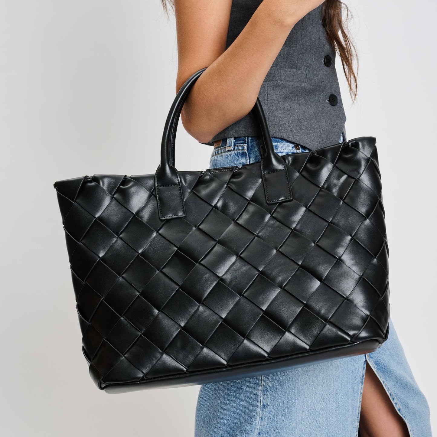 Adeline Woven Tote: Black