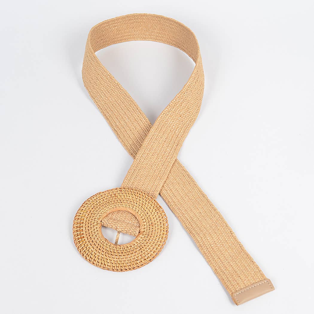 Oversized woven bamboo buckle belt