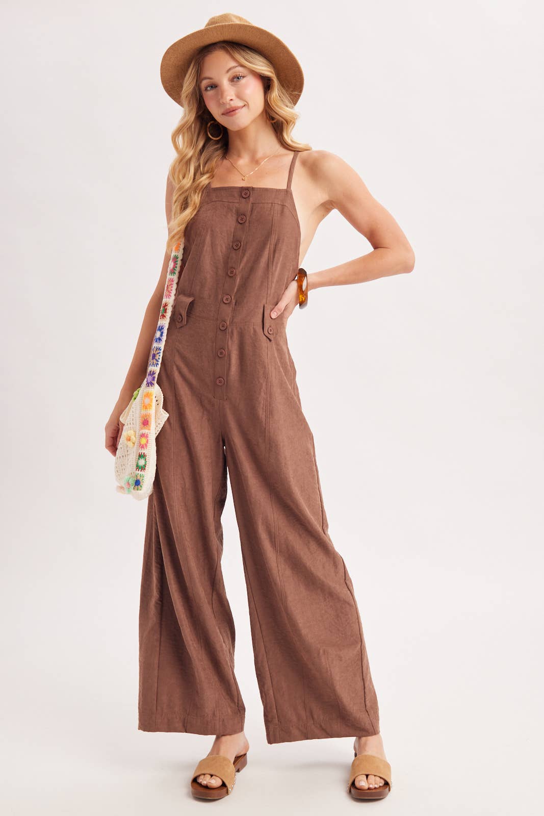 Button Down Wide Leg Jumpsuit
