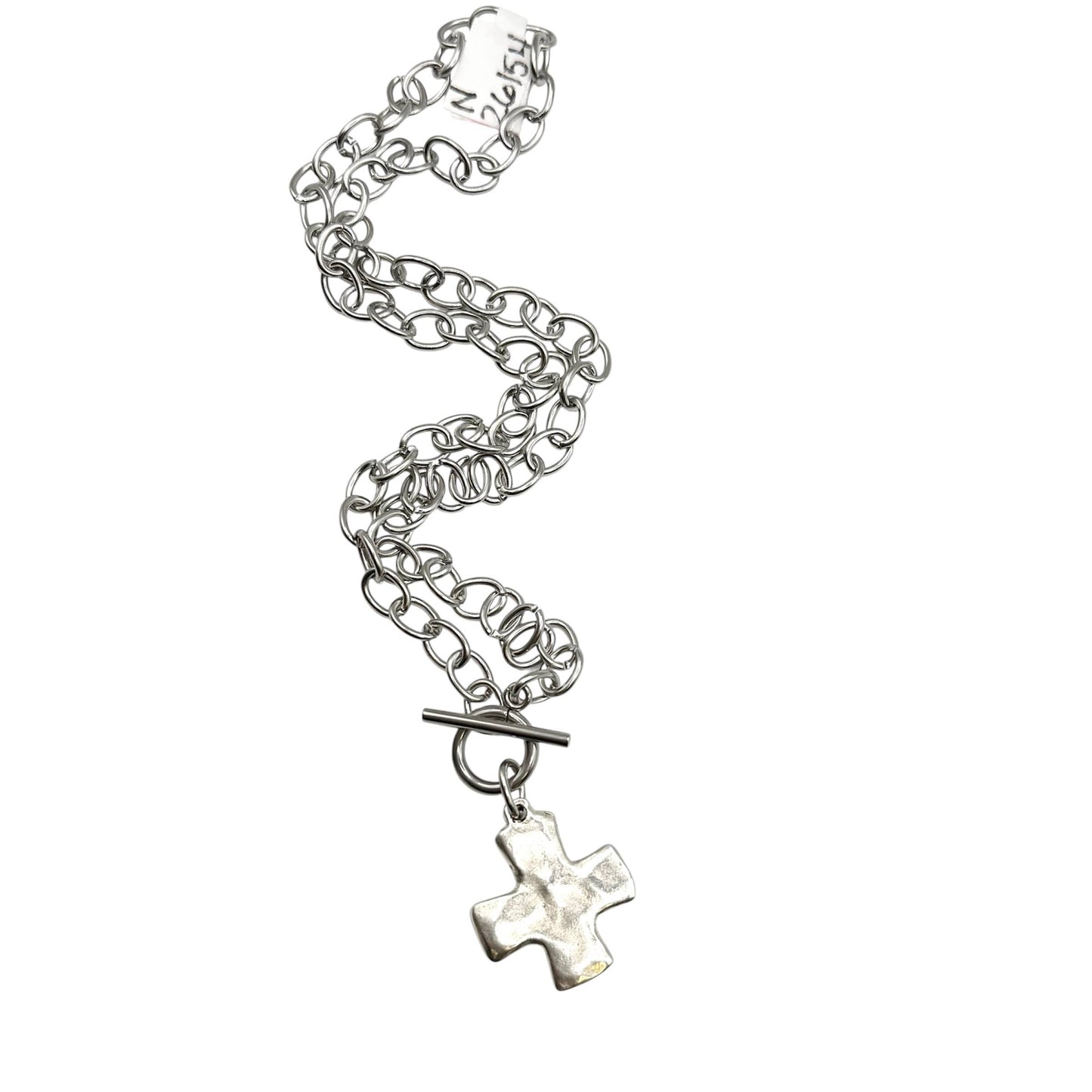 Stainless steel hammered cross necklace : Silver / 18”