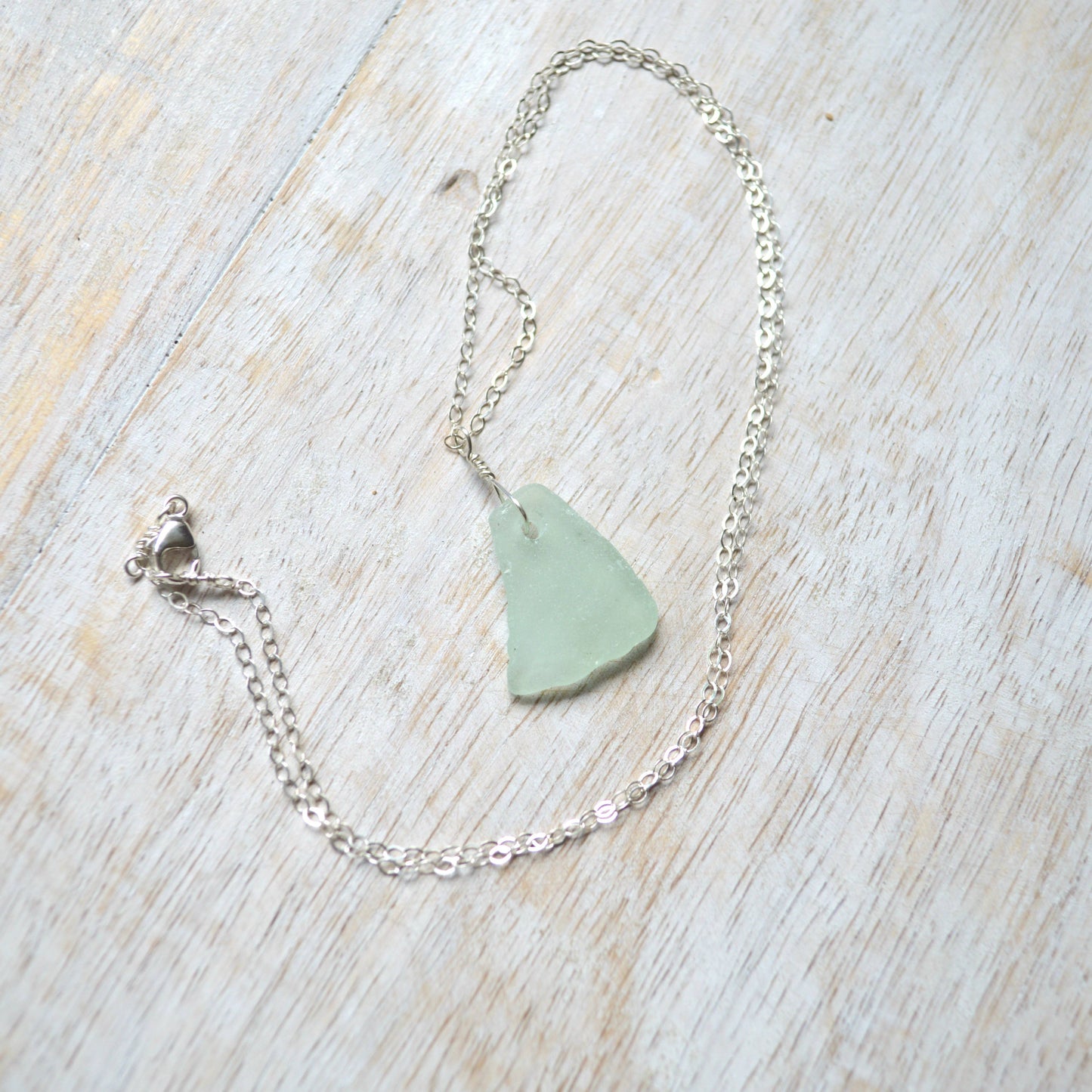 Sea Foam Sea Glass Pendant: 18 inches / Gold Filled