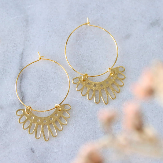 Hammered Floral Hoop Earrings