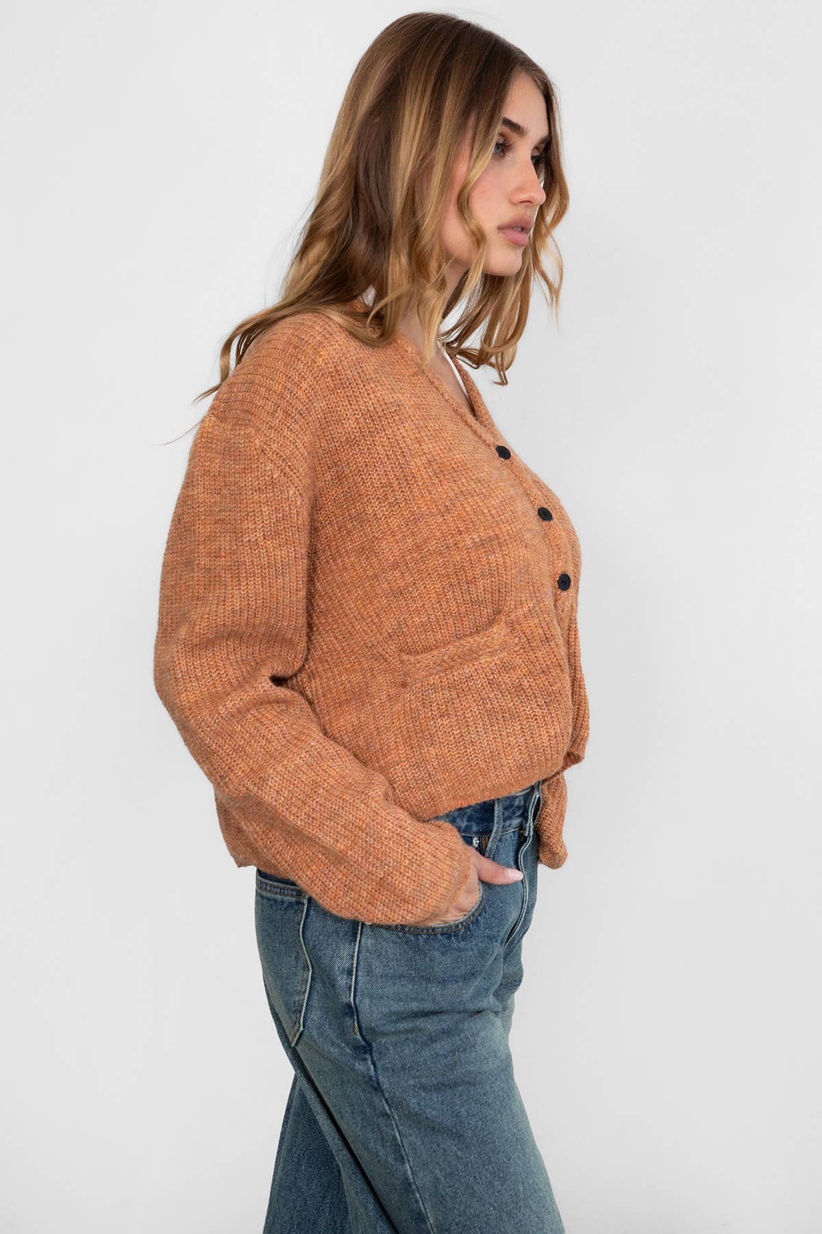 CURTY Fall Winter Marled Sweater Knit Cardigan Top: WHEAT MULTI