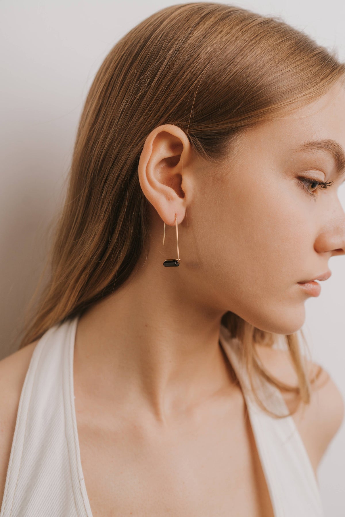 Black Onyx Drop Gold Earring