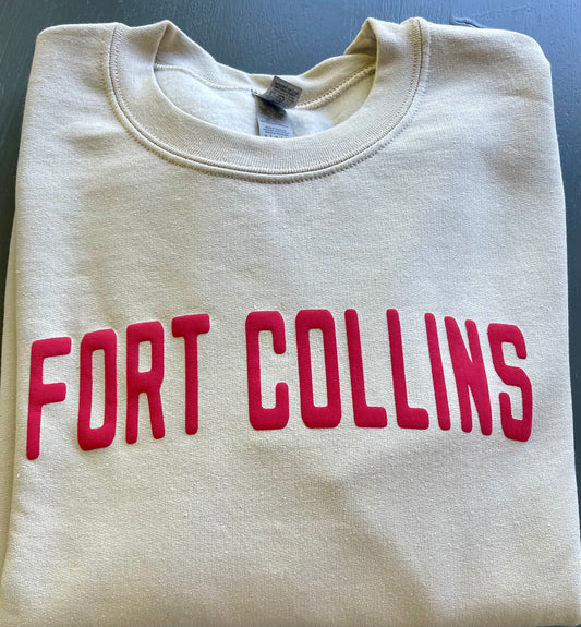 Fort Collins Sweatshirt - Red Puff Custom Text Crewneck: Sand / Small