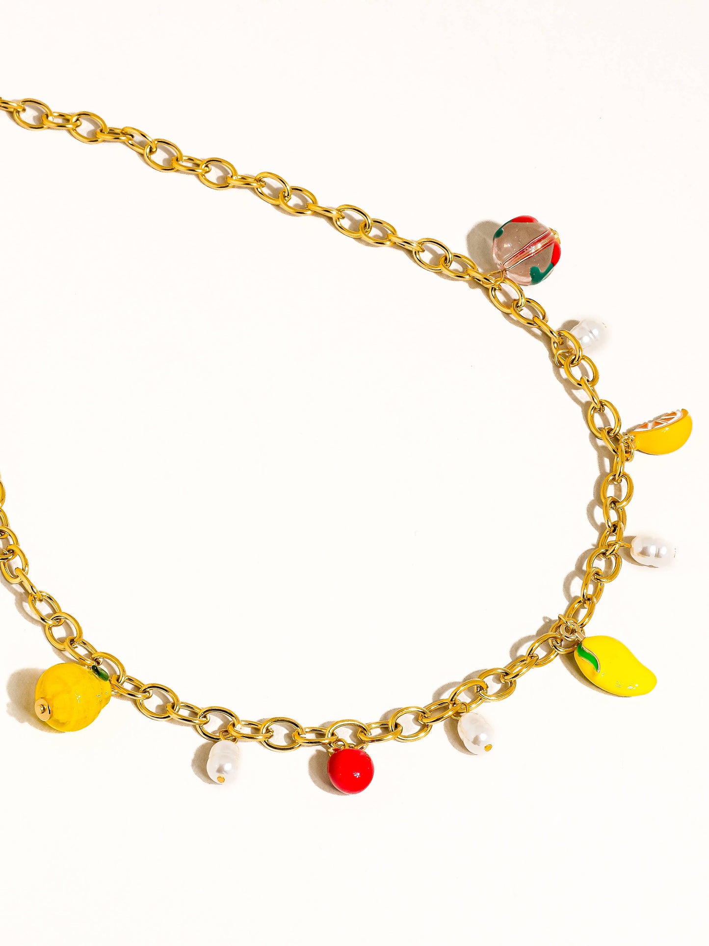 Positano 18K Gold Non-Tarnish Fruit Charm Necklace: Multi-Colored