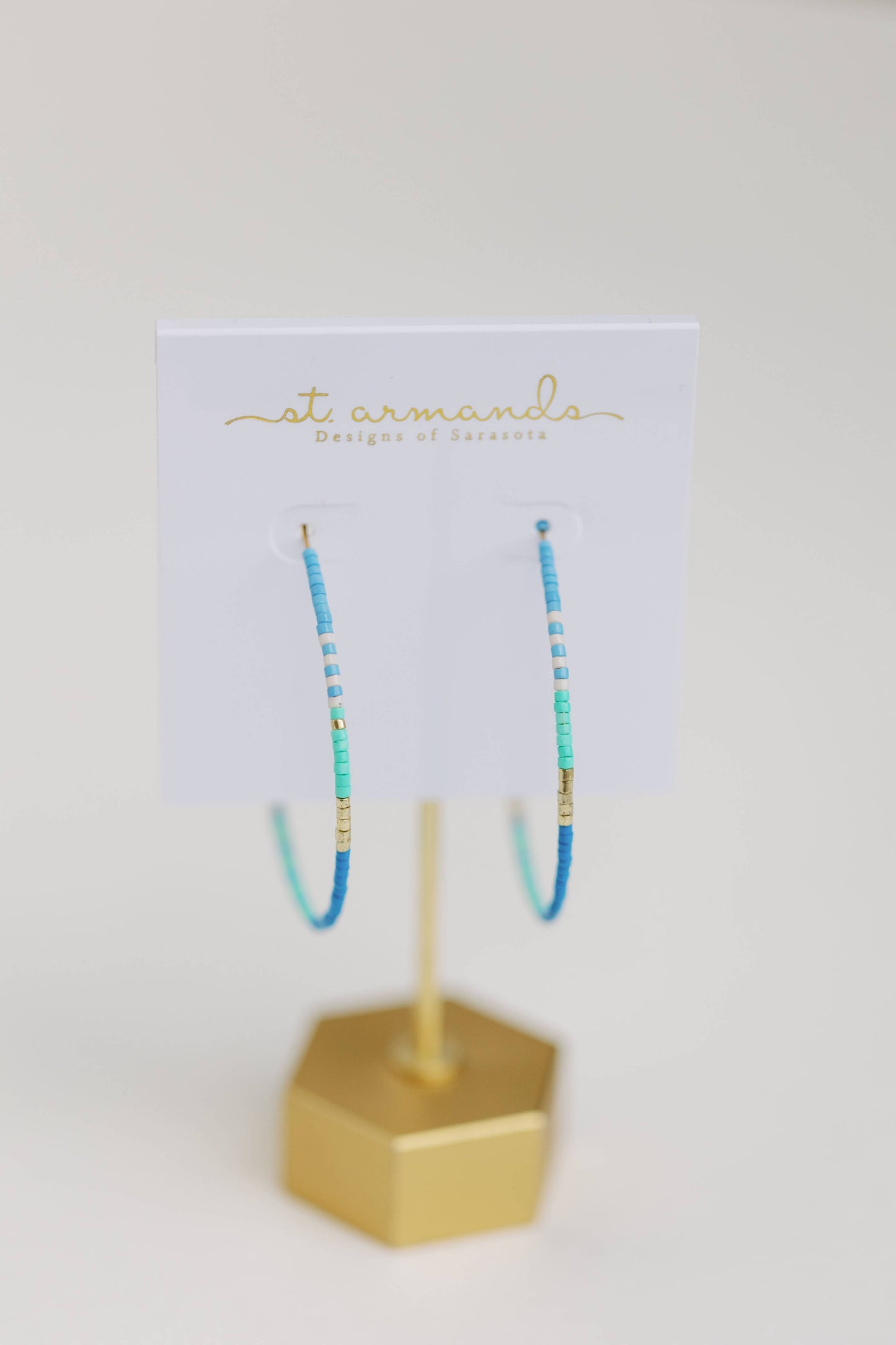 Skinny Blue Beaded Statement Hoop Earrings