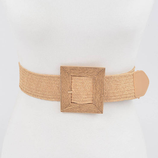 Square Buckle Stretch Belt: Khaki