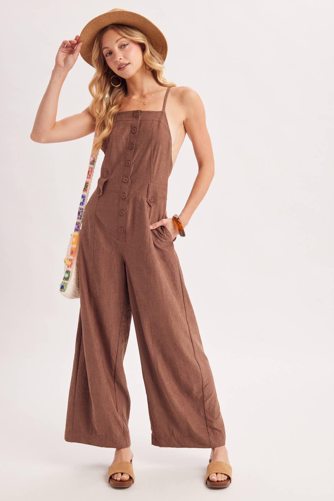 Button Down Wide Leg Jumpsuit