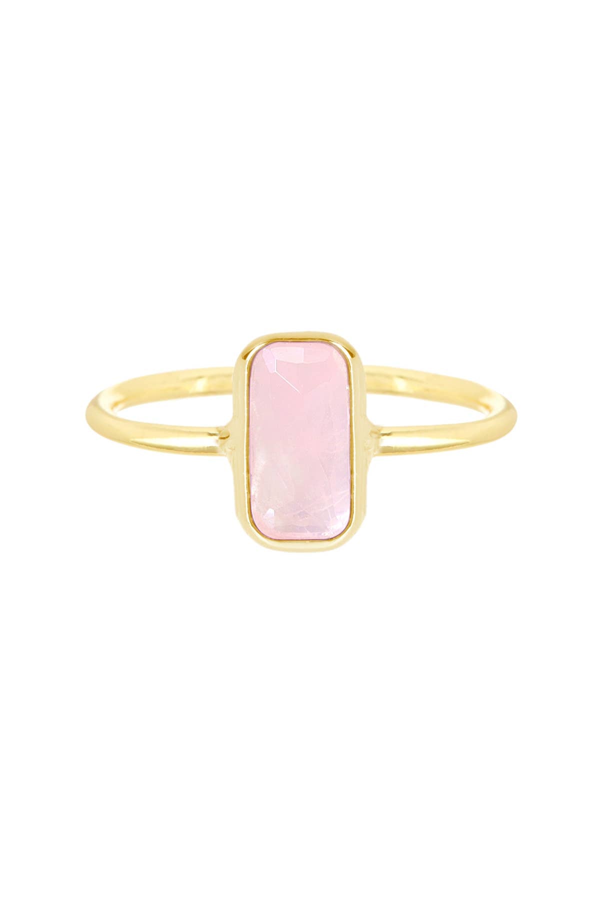 Rose Quartz Petite Rectangle Ring - Gold Plated