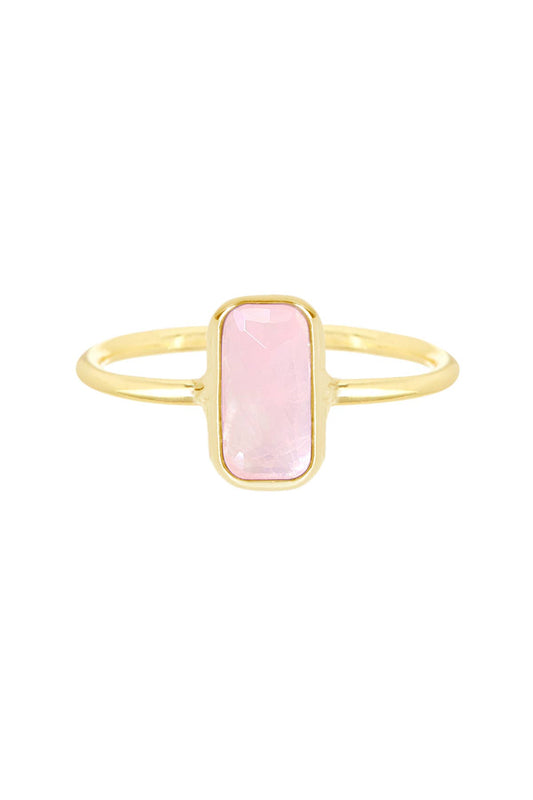 Rose Quartz Petite Rectangle Ring - Gold Plated