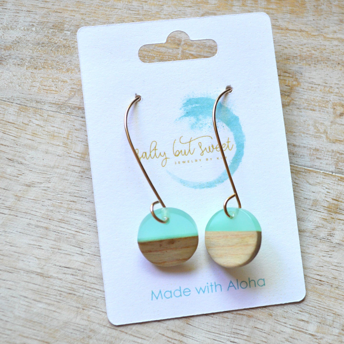 Sea Green Resin and Wood Earrings