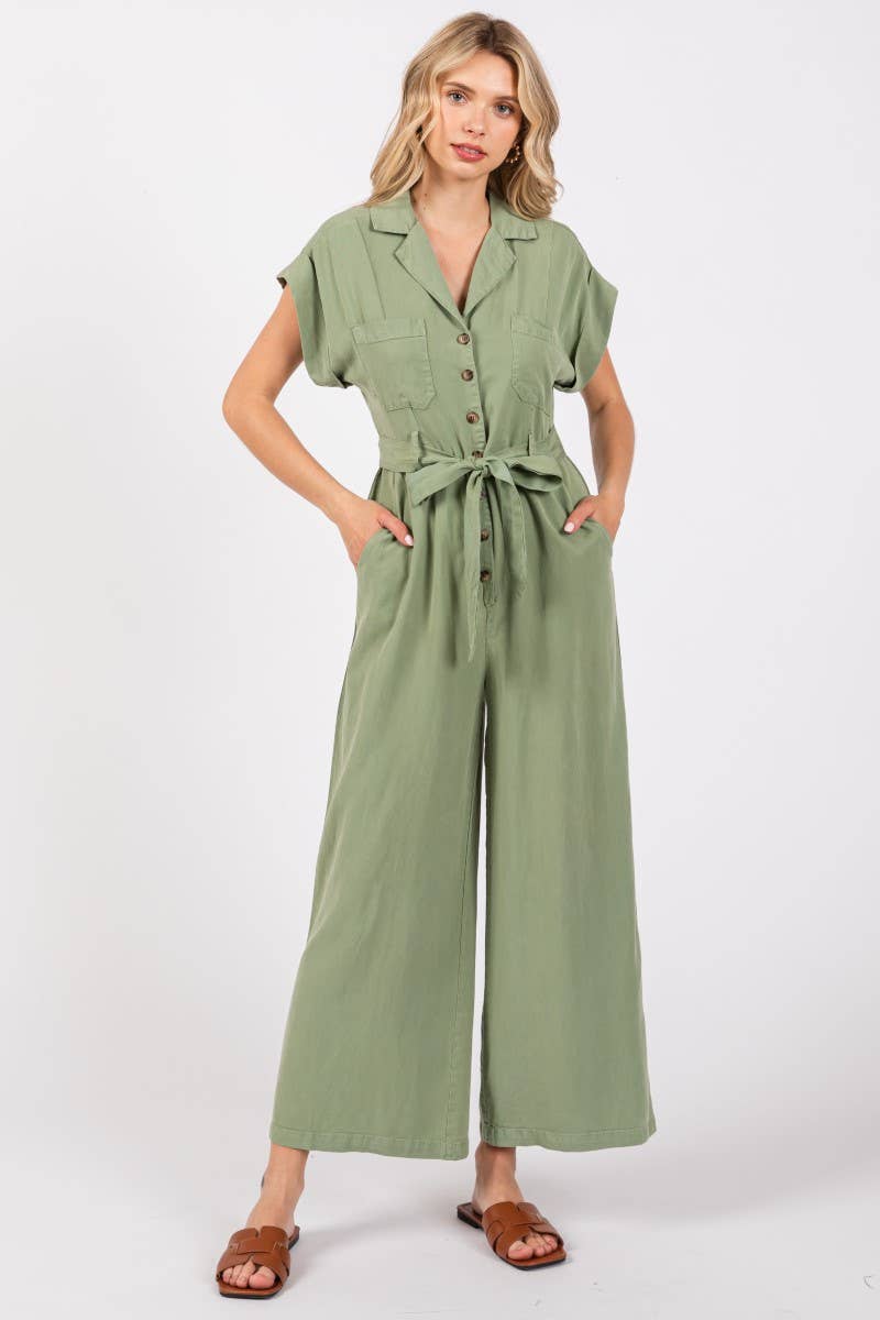 Sage Button Down Jumpsuit