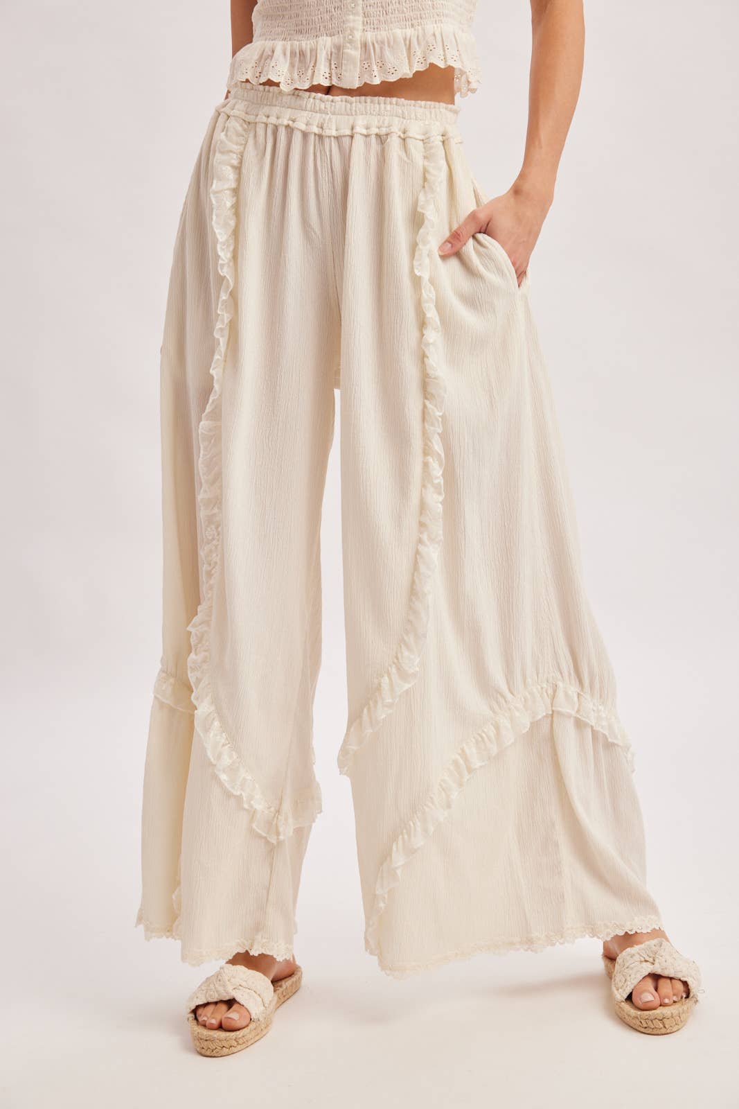 Boho Eyelet Lace Ruffle Pant