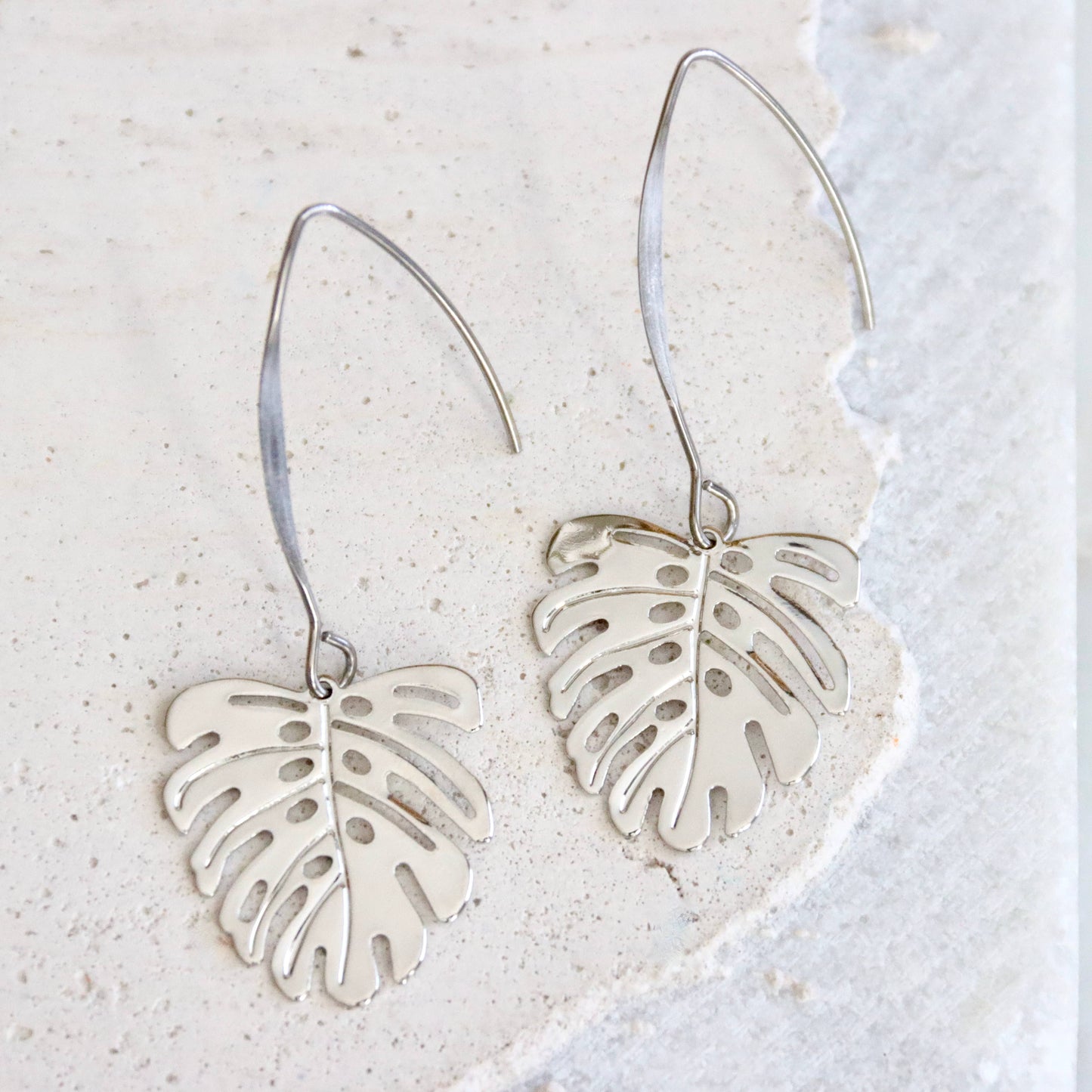 Monstera Leaf Drop Earrings - Stainless Steel