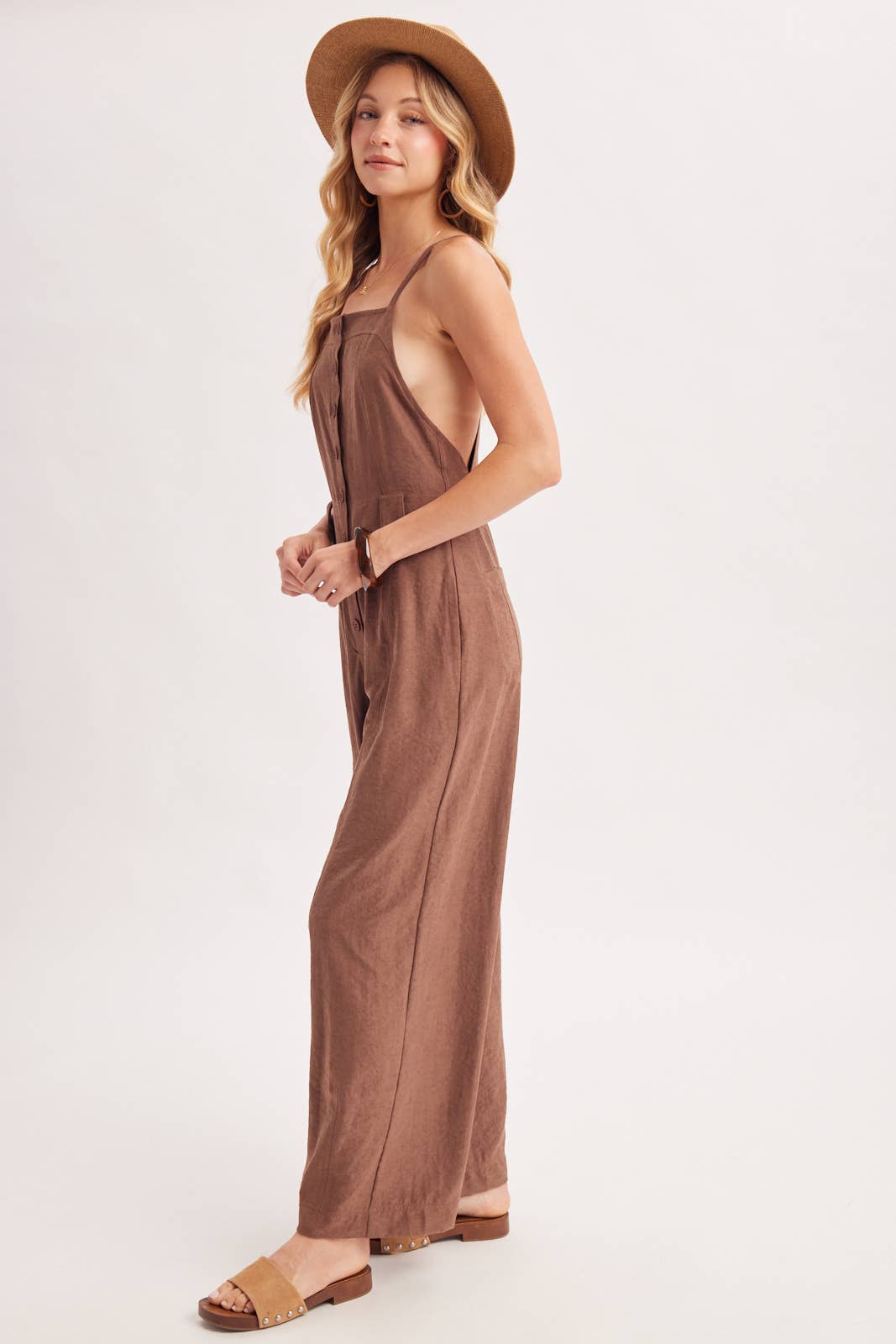 Button Down Wide Leg Jumpsuit
