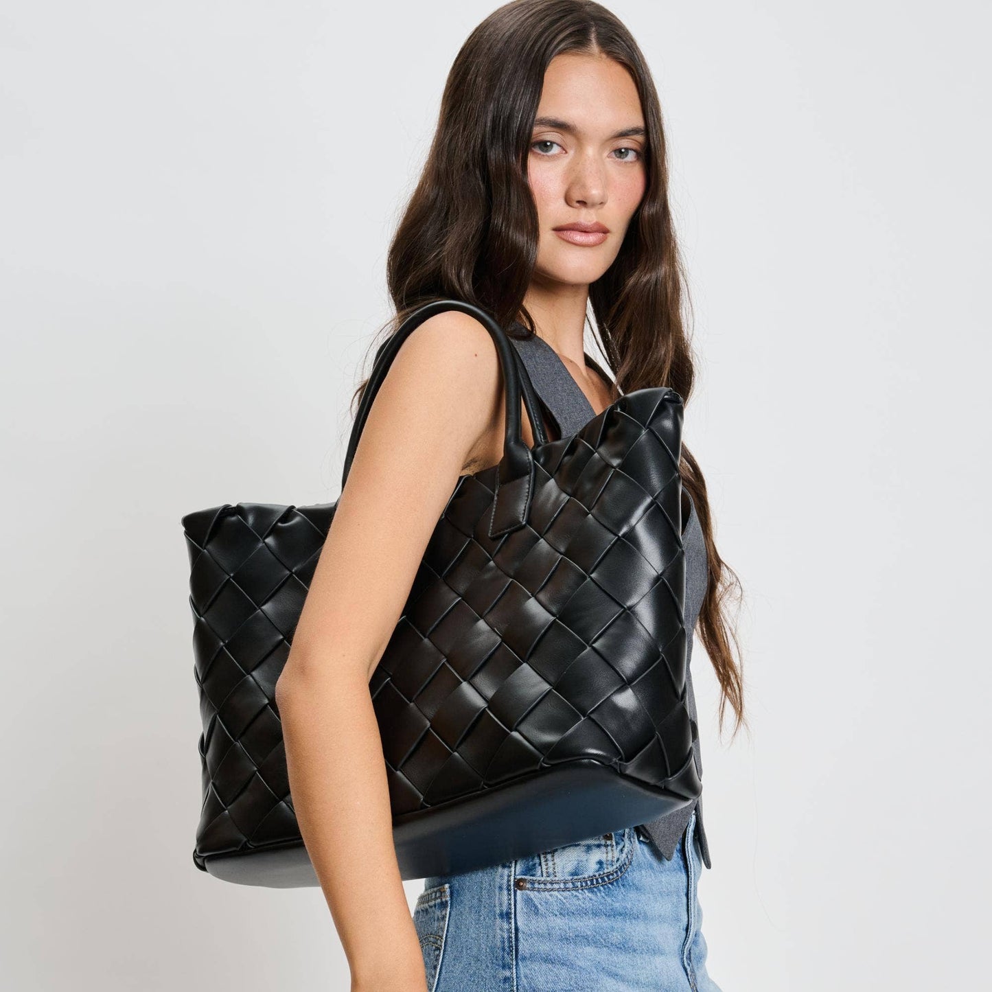 Adeline Woven Tote: Black