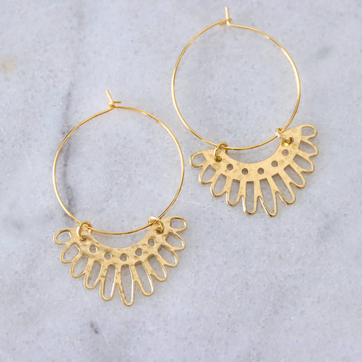 Hammered Floral Hoop Earrings