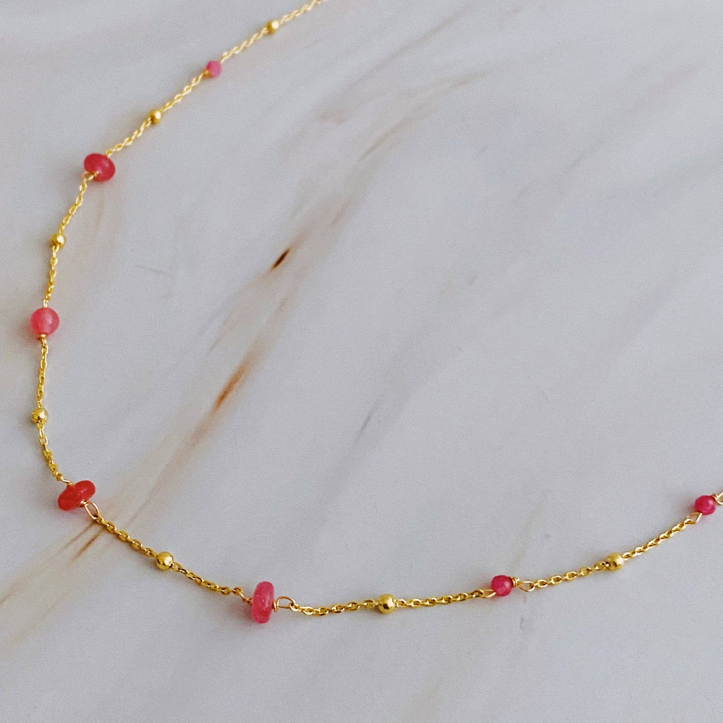 Dainty Precious Pink Stone Bead Necklace