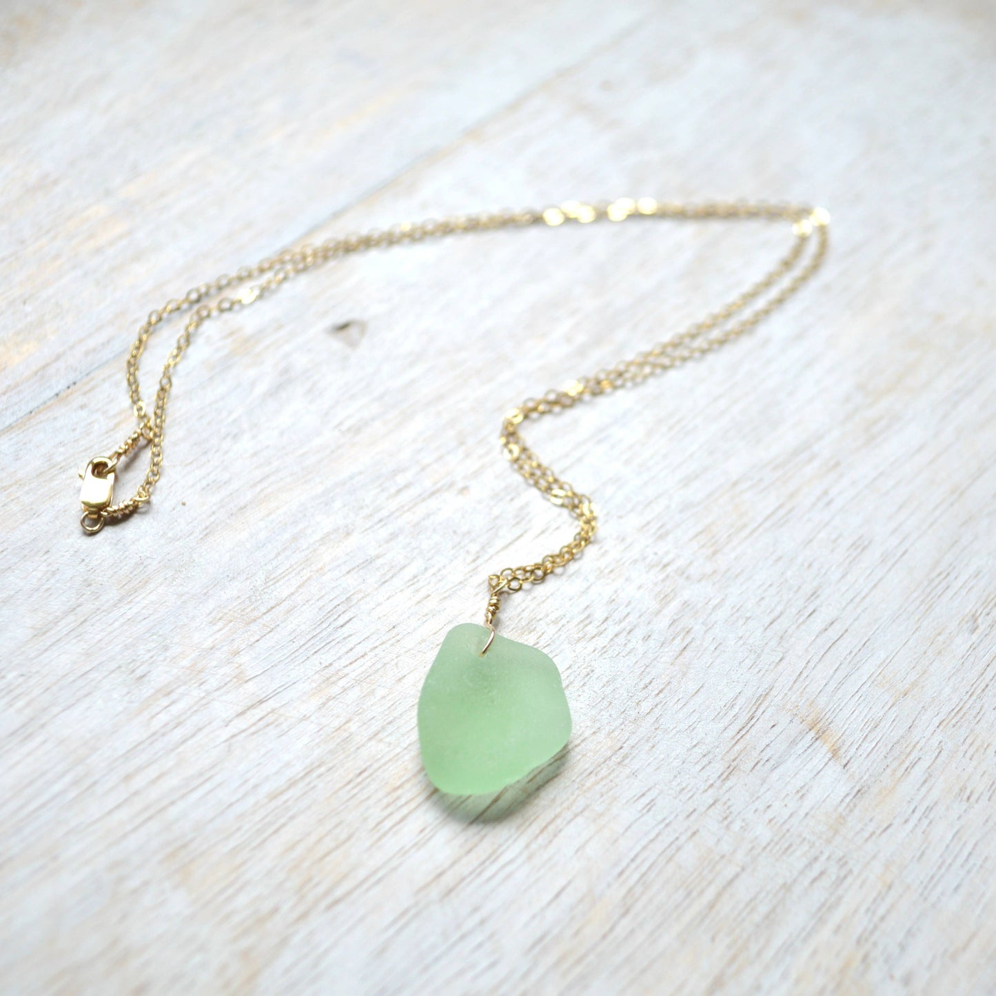 Sea Foam Sea Glass Pendant: 18 inches / Gold Filled