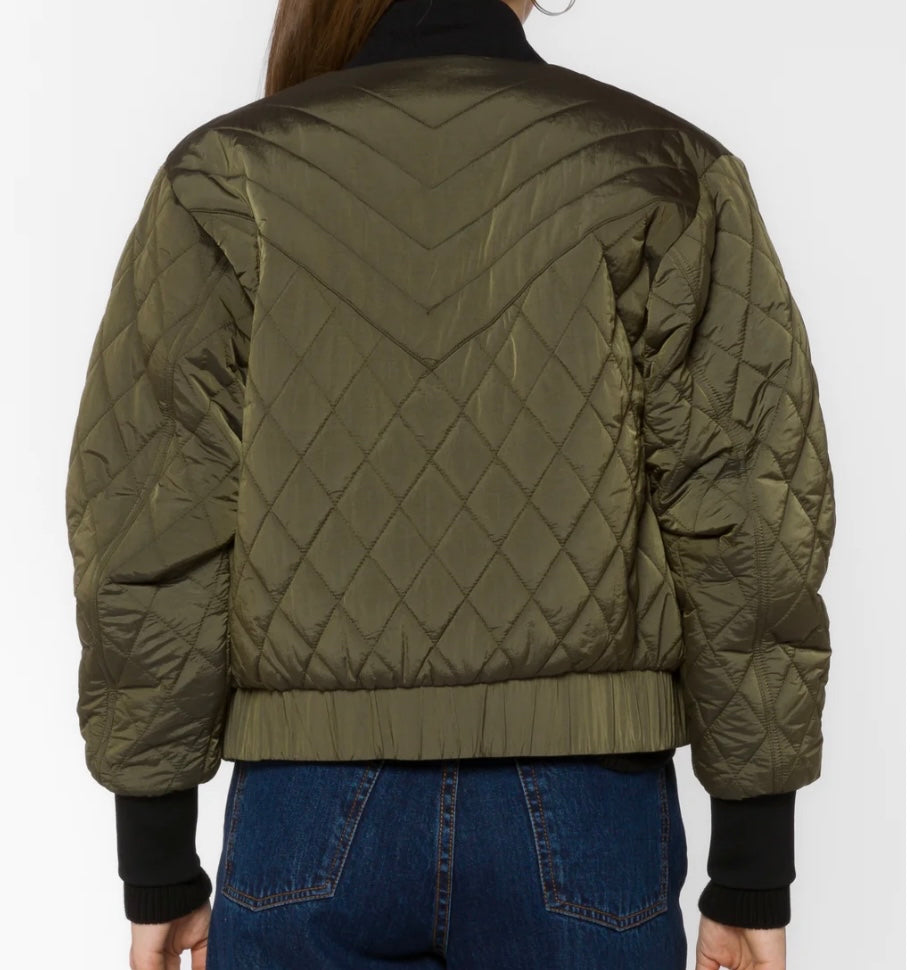 Olive Quilted Bomber Jacket