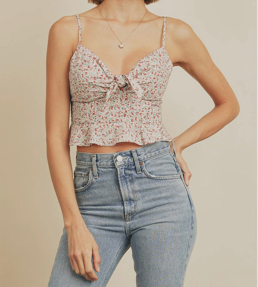 Tie Accent Cami Top - Red Floral