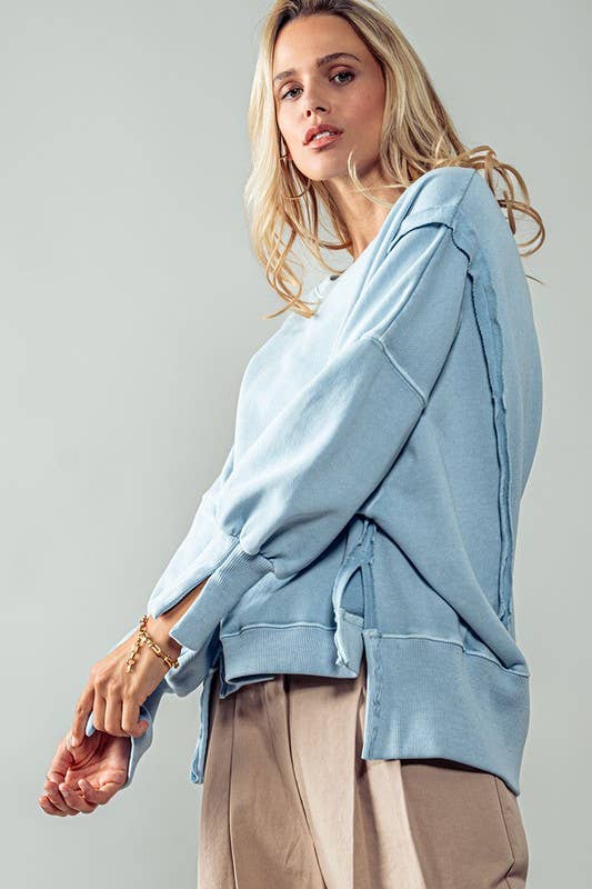 ORGANIC PIGMENT WASHED SWEATSHIRT TOP : BLUE