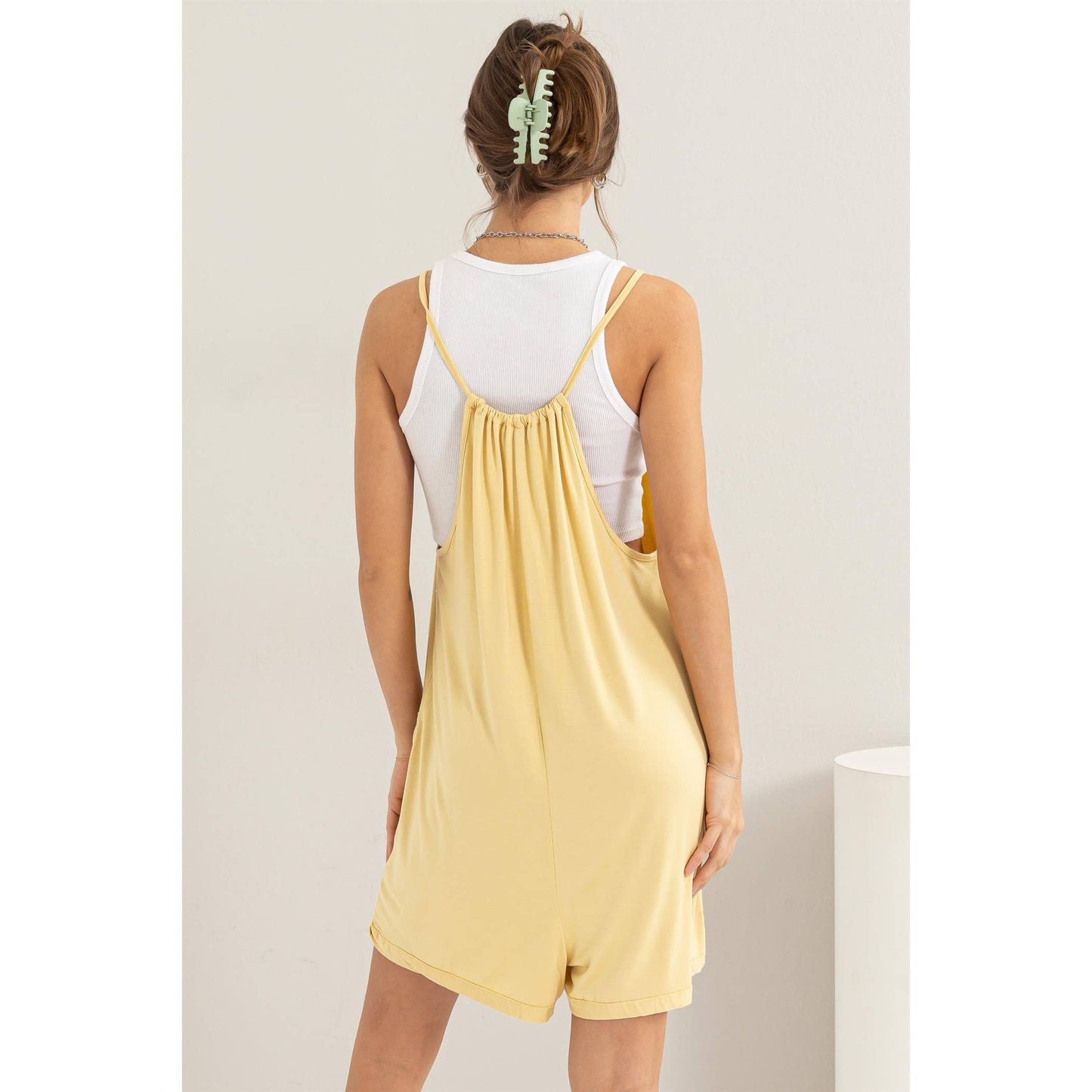 PATCH POCKET JERSEY ROMPER: PAMPAS YELLOW