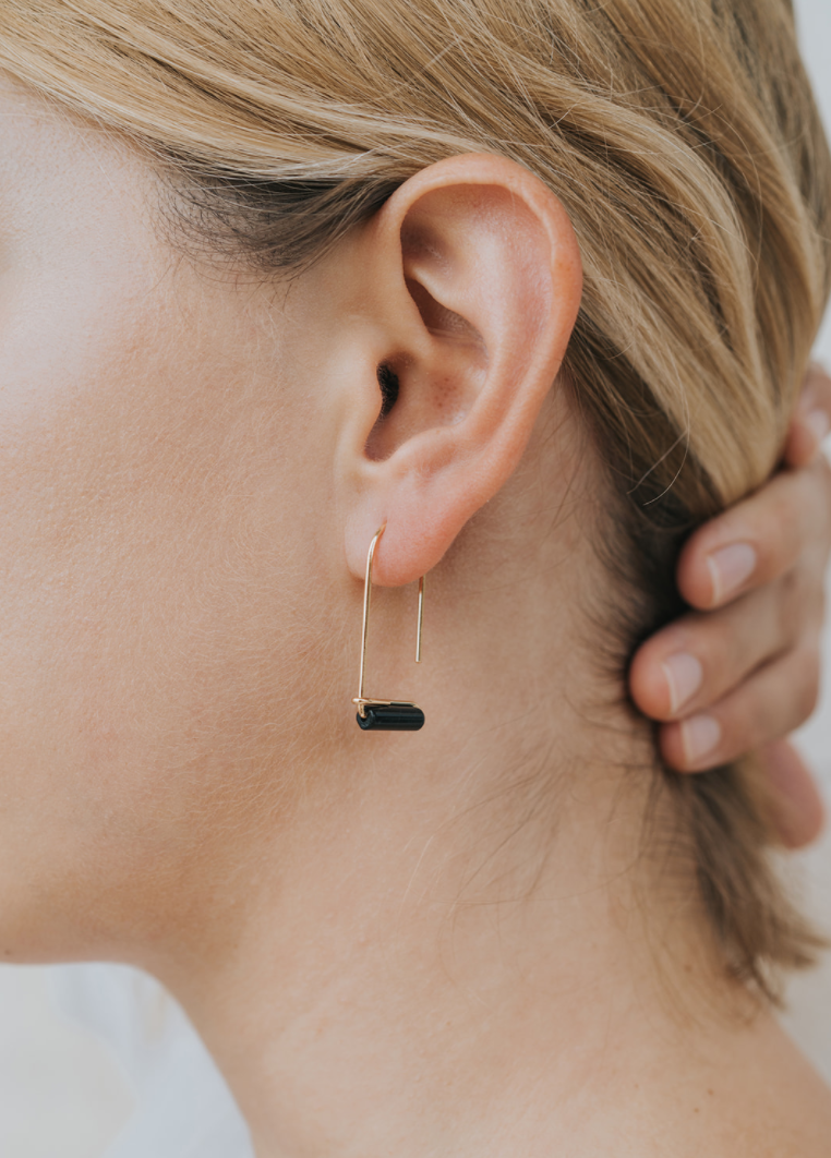 Black Onyx Drop Gold Earring