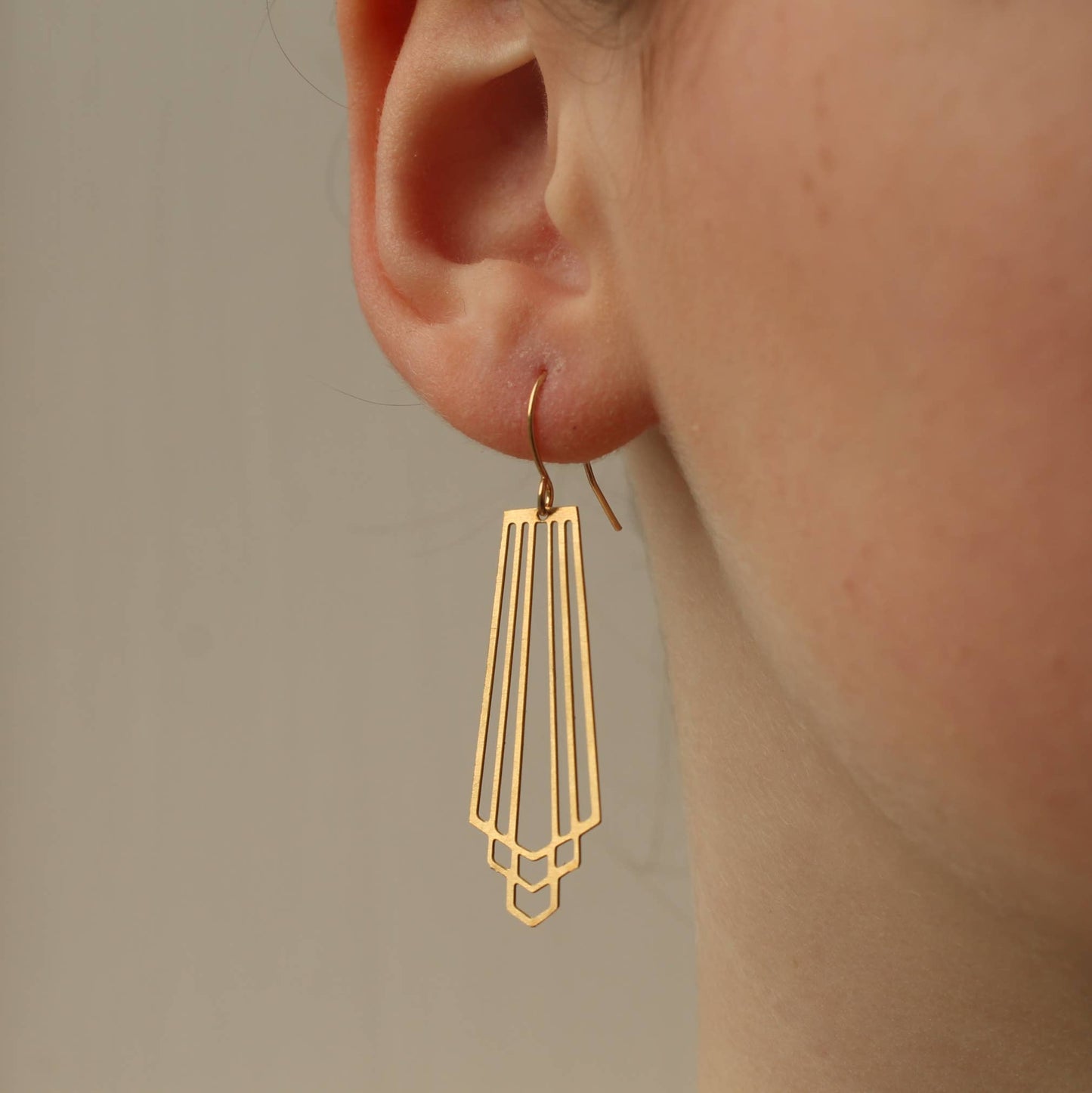 Gold Art Deco Cut Earrings