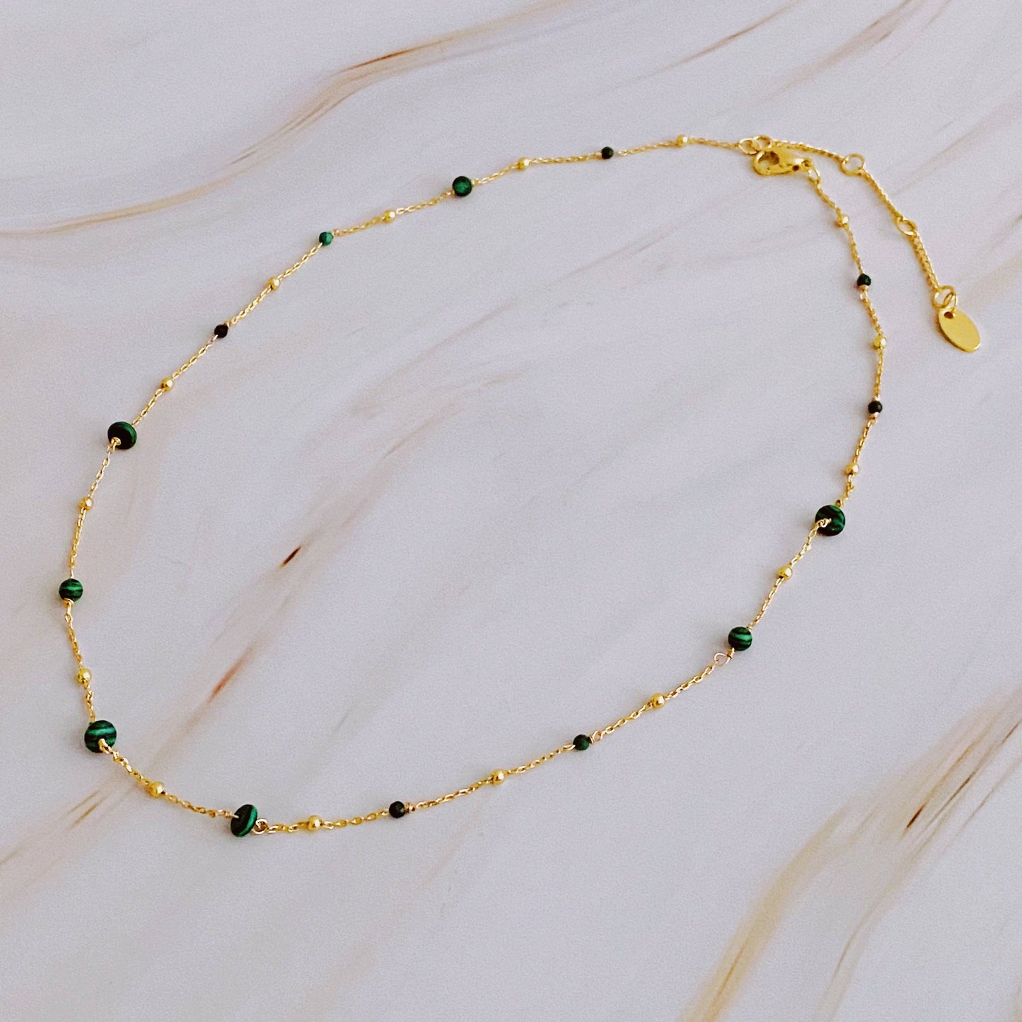 Dainty Precious Green Stone Bead Necklace