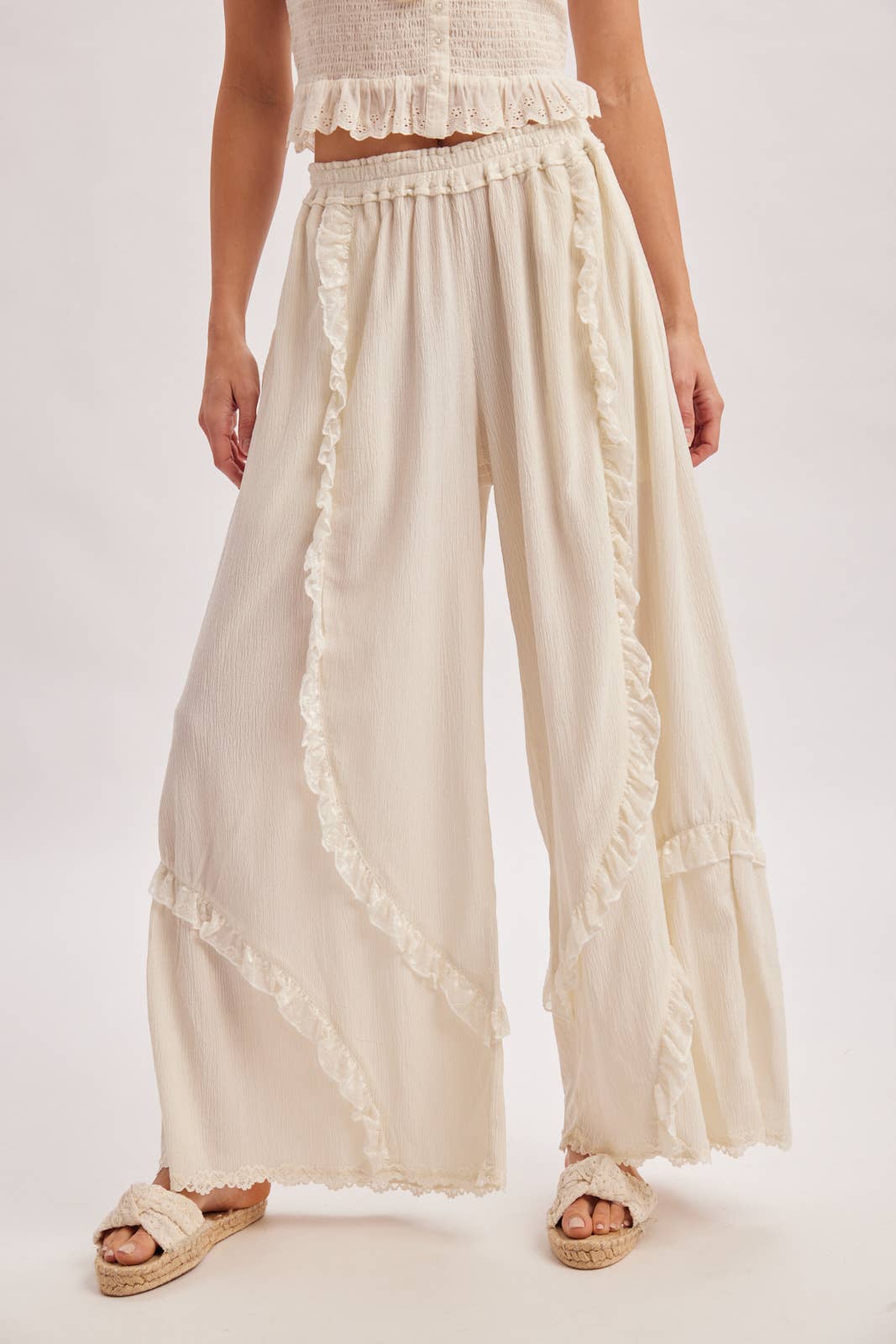 Boho Eyelet Lace Ruffle Pant