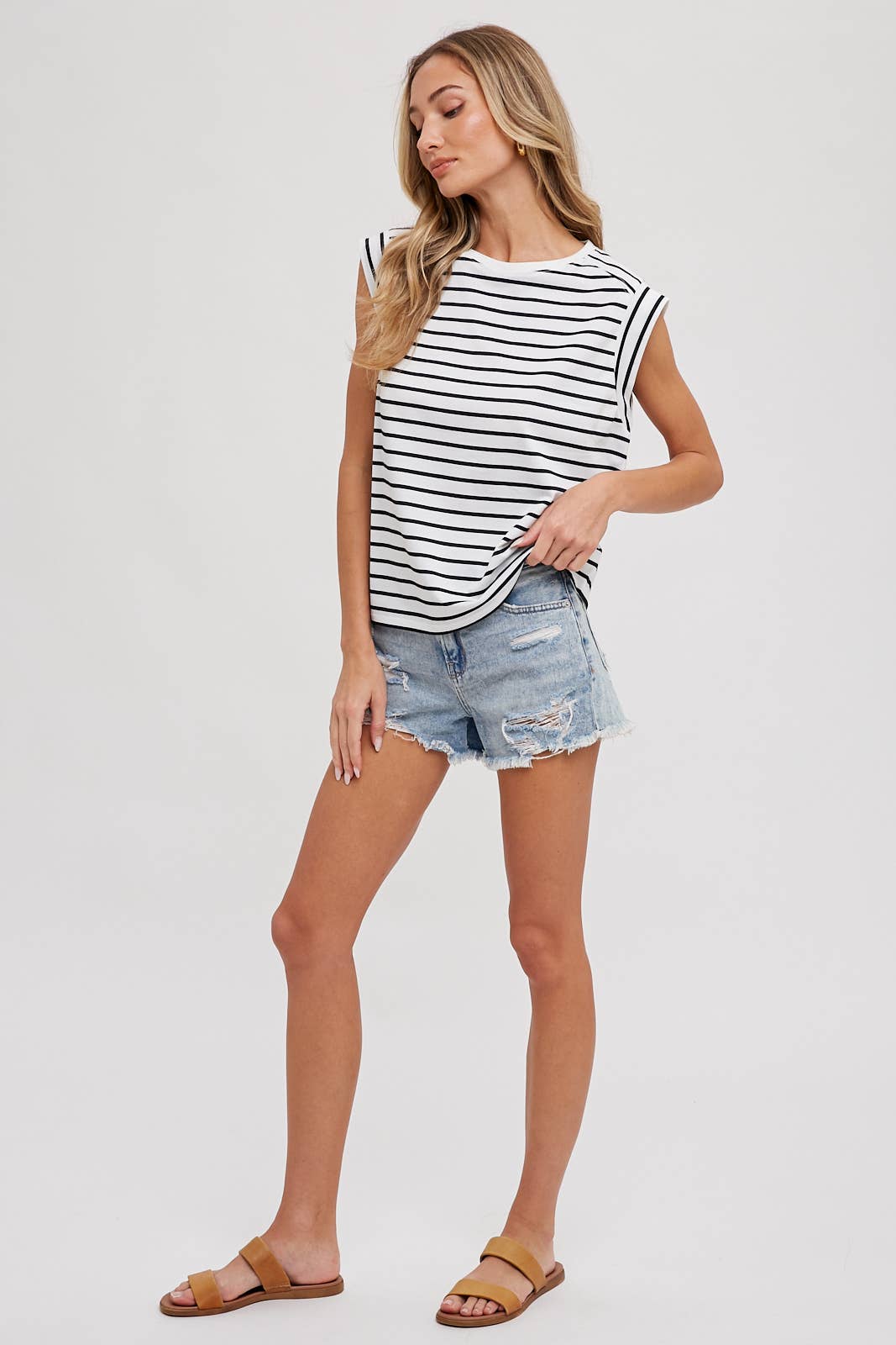 STRIPED MUSCLE TEE: IVORY/BLACK