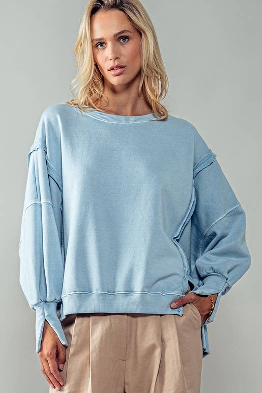 ORGANIC PIGMENT WASHED SWEATSHIRT TOP : BLUE