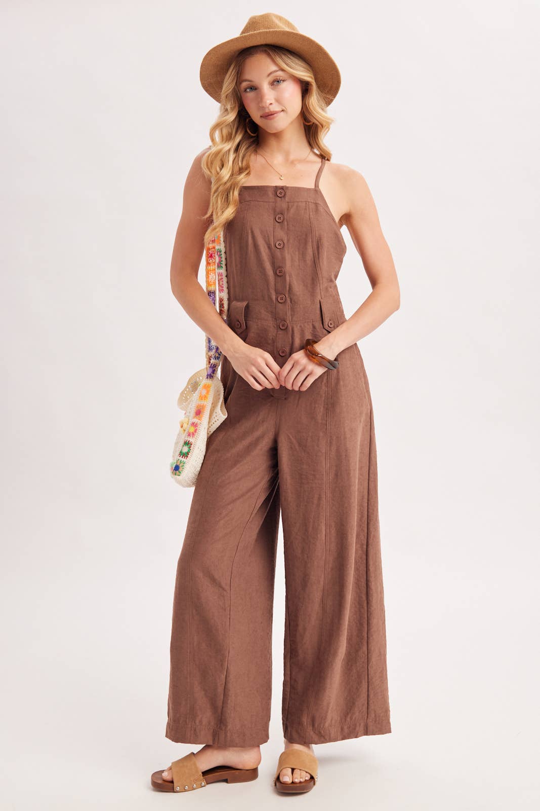 Button Down Wide Leg Jumpsuit