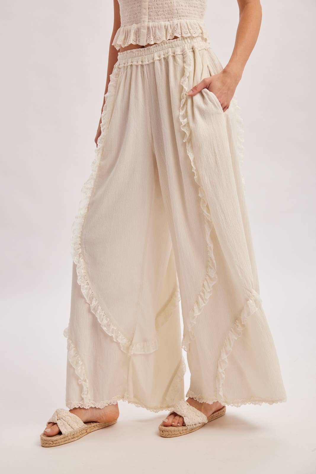 Boho Eyelet Lace Ruffle Pant