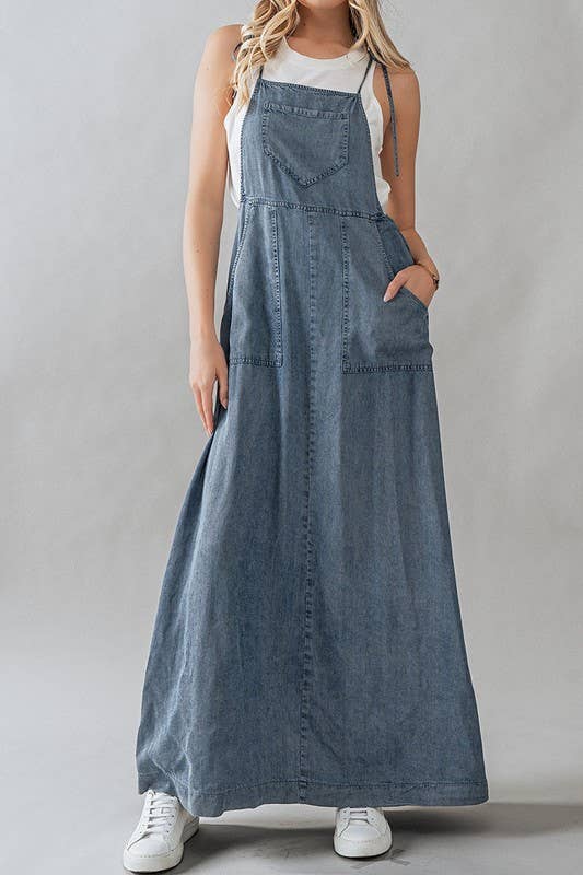 Tie Strap Denim Maxi Dress