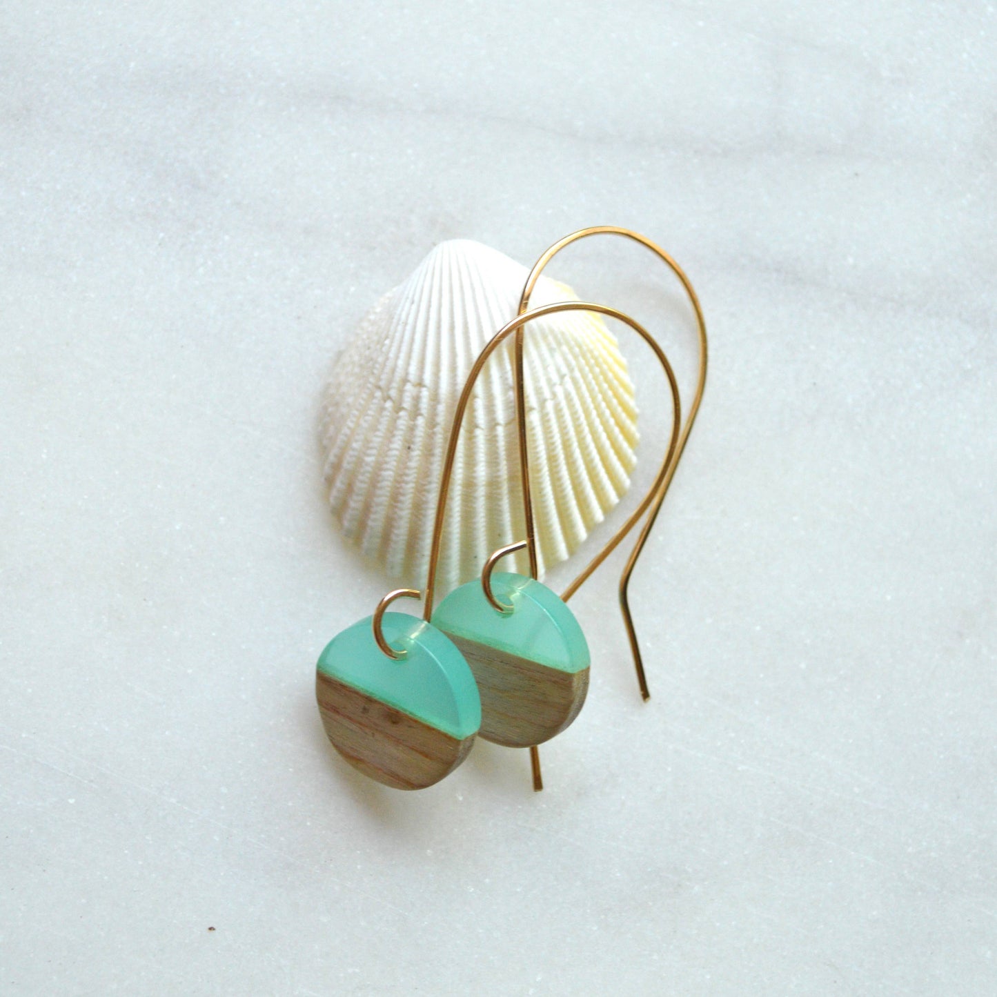 Sea Green Resin and Wood Earrings