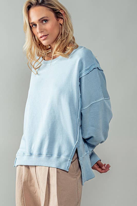 ORGANIC PIGMENT WASHED SWEATSHIRT TOP : BLUE