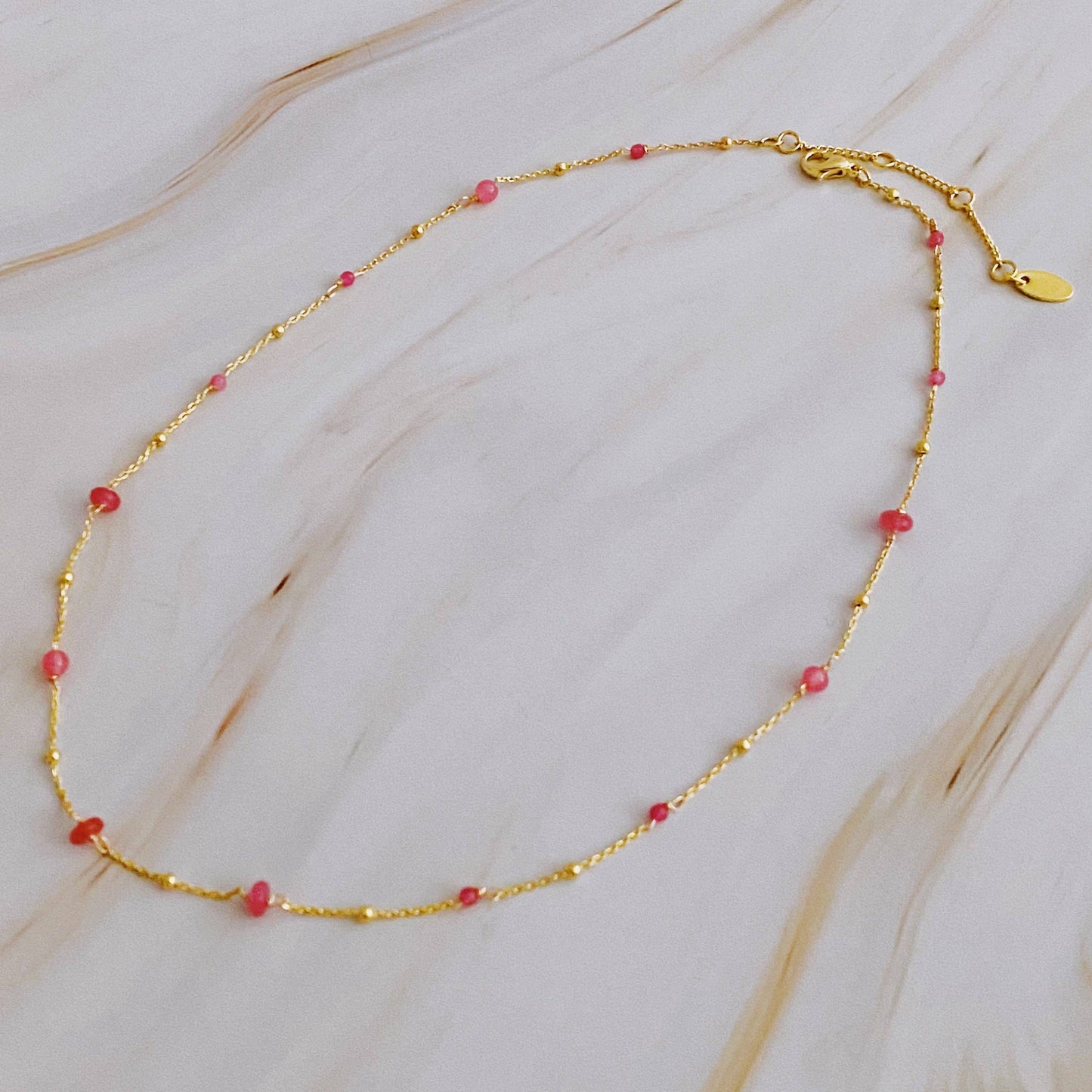 Dainty Precious Pink Stone Bead Necklace