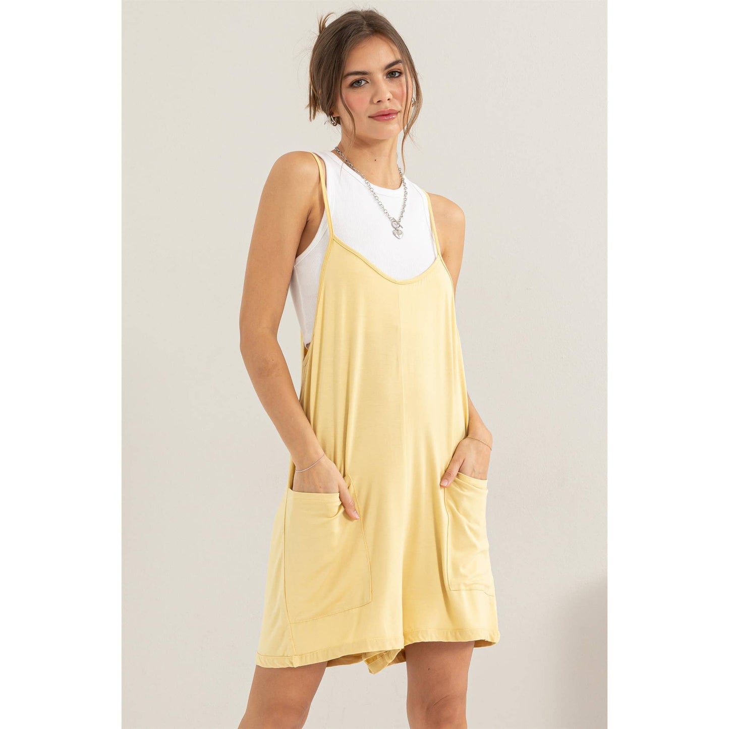 PATCH POCKET JERSEY ROMPER: PAMPAS YELLOW