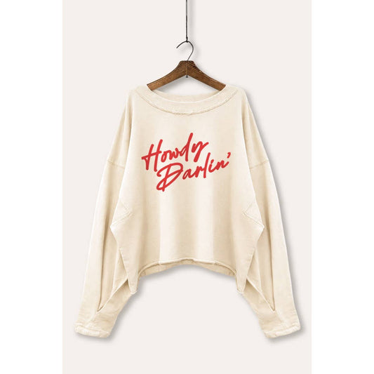 Howdy Darlin' Graphic Cropped Sweatshirt: CREAM