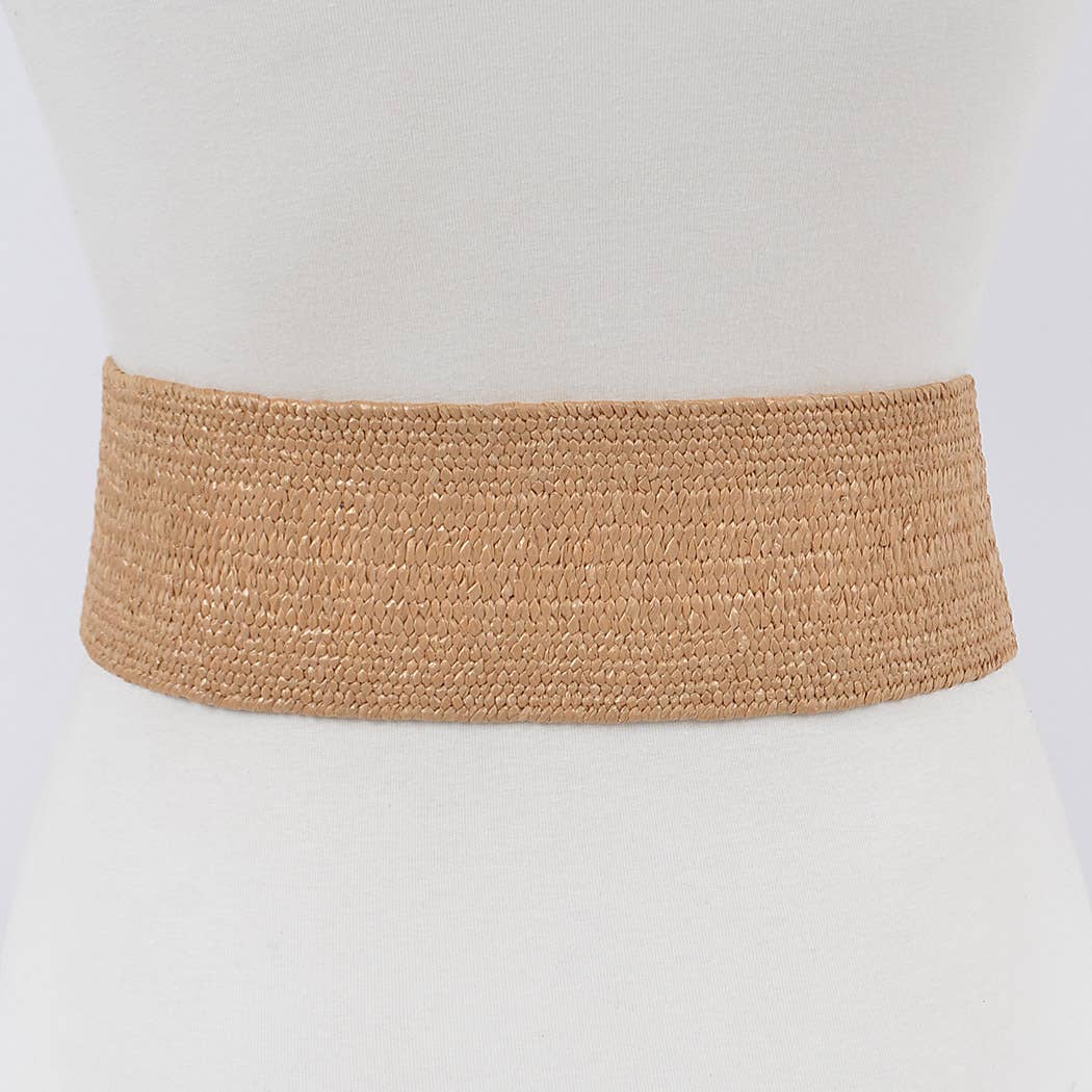 Straw Belt With Bamboo Buckle: Khaki