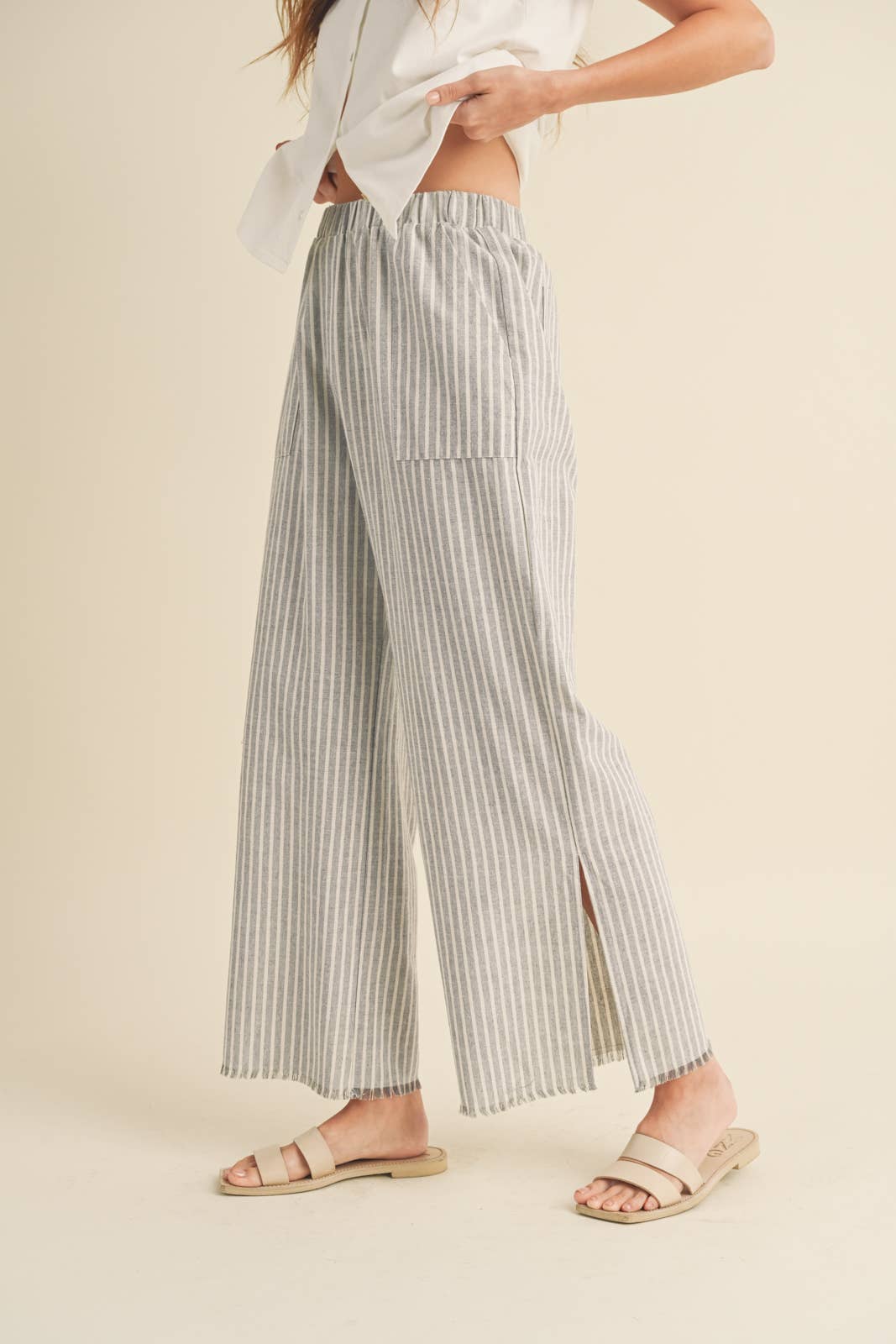 Striped Raw Edge Linen Pants